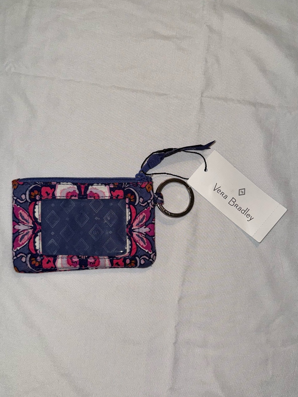 Vera Bradley Navy Purple Pink Floral ID Wristlet Key & Card Holder